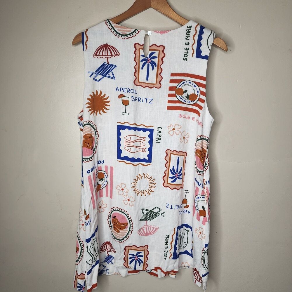 Paper Heart Mediterranean Aperol Spritz Linen Blend Mini Dress Womens XL Viral - Picture 7 of 13